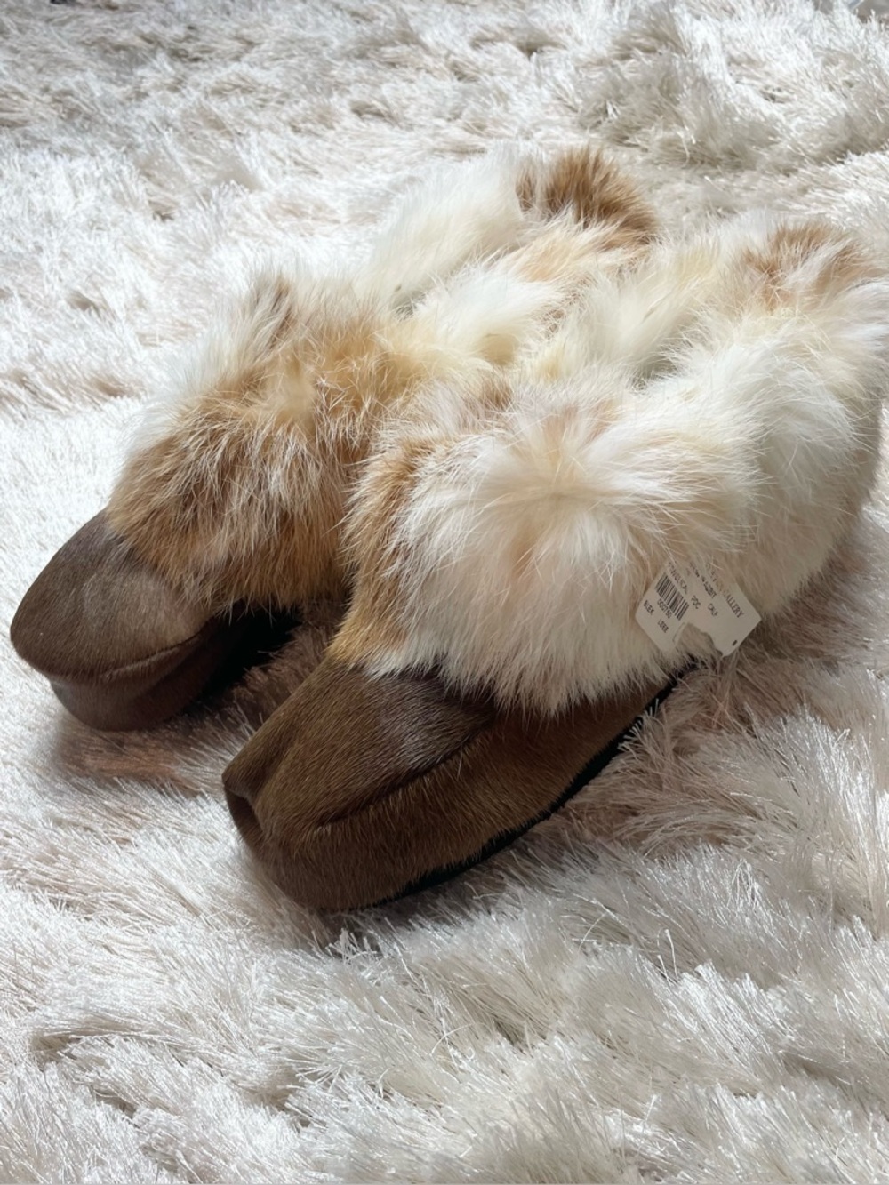 Handmade Calf Skin Slippers With Rabbit Fur Trim